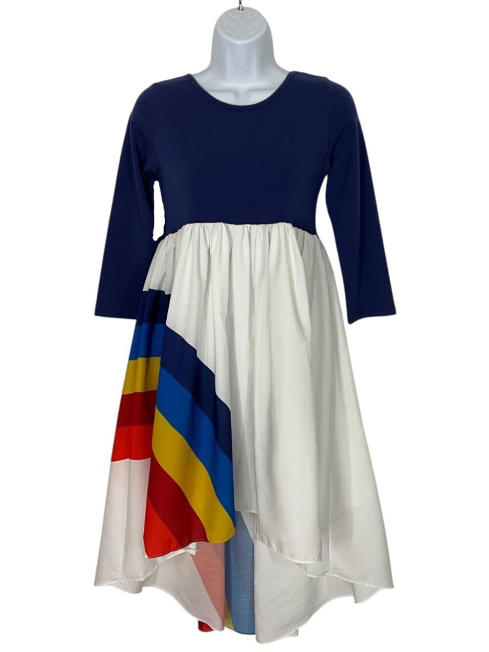 Oopsie Daisy Rainbow Dress 12 Blue Asymmetrical Fit & Flare